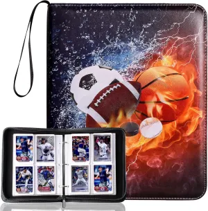 Baseball Trading Card Binder 4 Pocket, Sports Card Binder with 50 Sleeves Fit 400 Sport Cards, Sport Card Holder Binder with Zipper, Premium Card Book, Waterproof, Sturdy Durable Card Collection Album