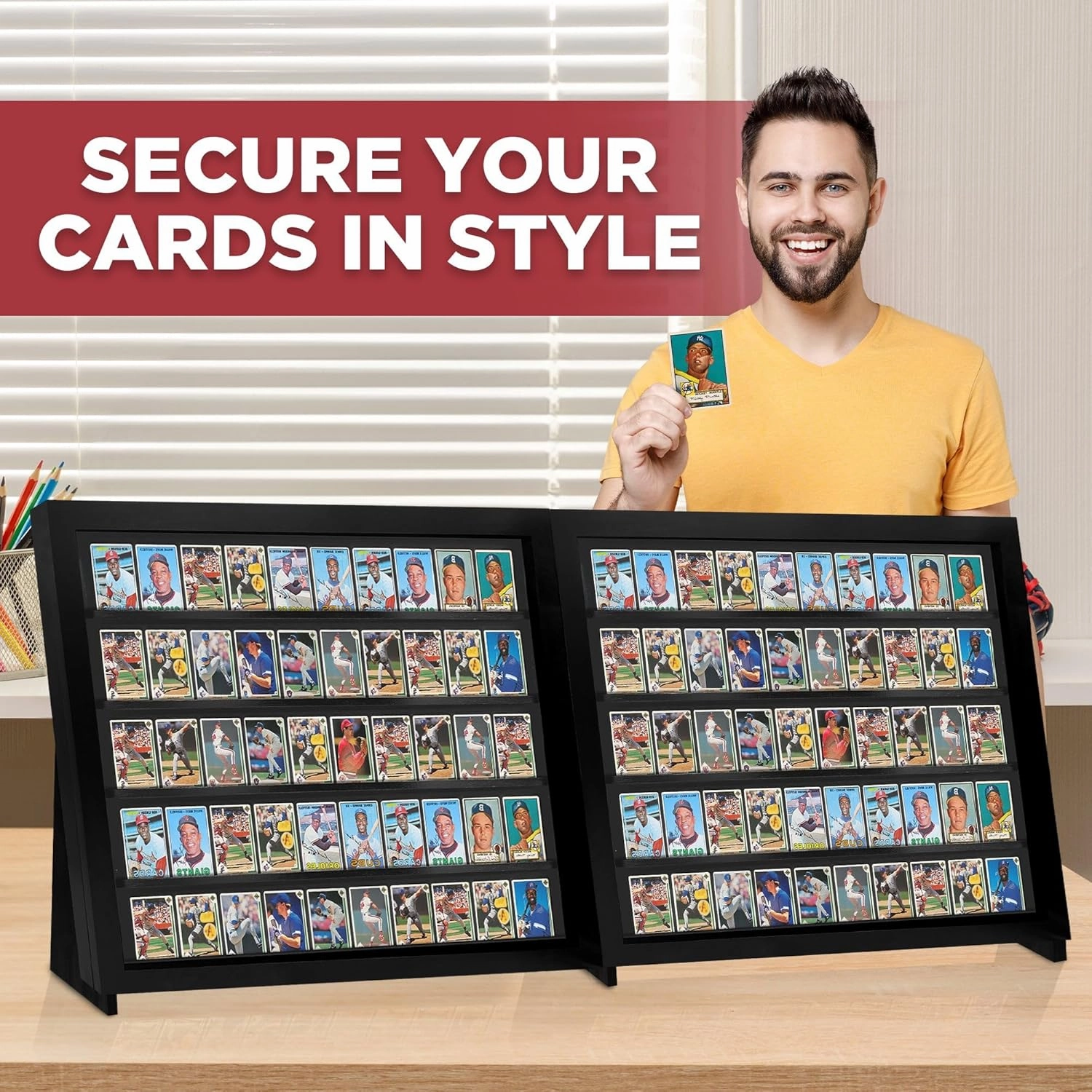 Baseball Card Display Case - Full Tabletop Sports Card Display Frame W/Standing Legs Lockable - Pokemon Card Display for Football & Basketball - Trading Card Display