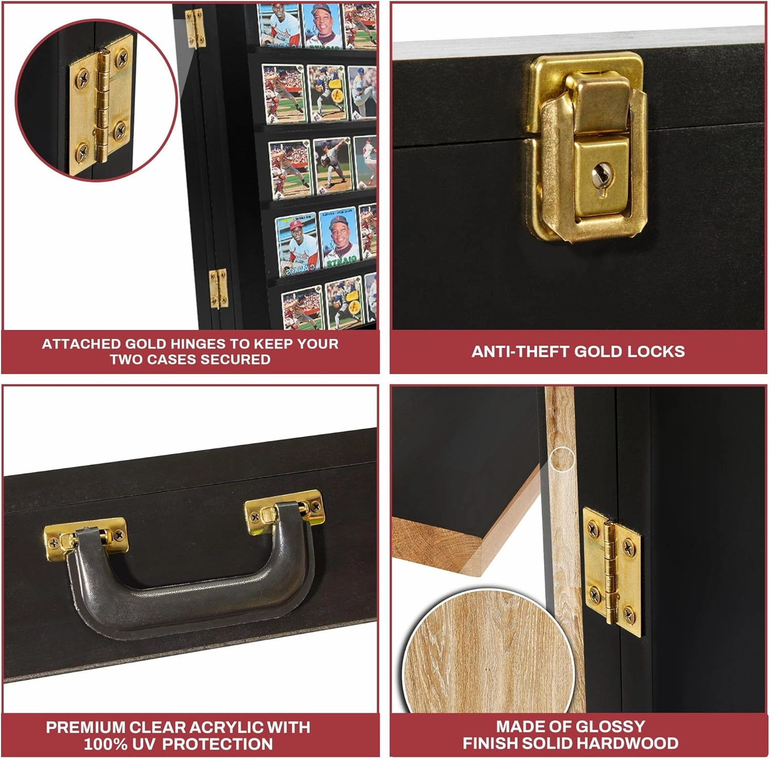 Baseball Card Display Case - Full Tabletop Sports Card Display Frame W/Standing Legs Lockable - Pokemon Card Display for Football & Basketball - Trading Card Display