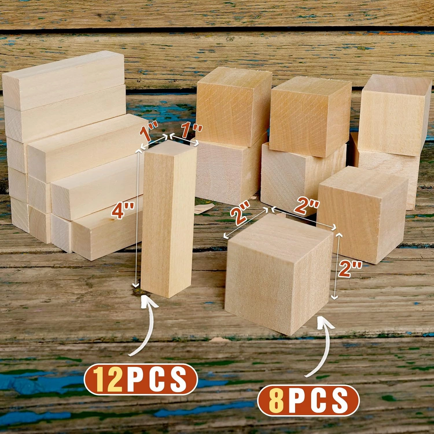 Basswood Carving Blocks, 20PCS Whittling Wood Blocks Kit with 2 Different Sizes, Bass Wood for Carving Easy to Use, for Kids and Adults