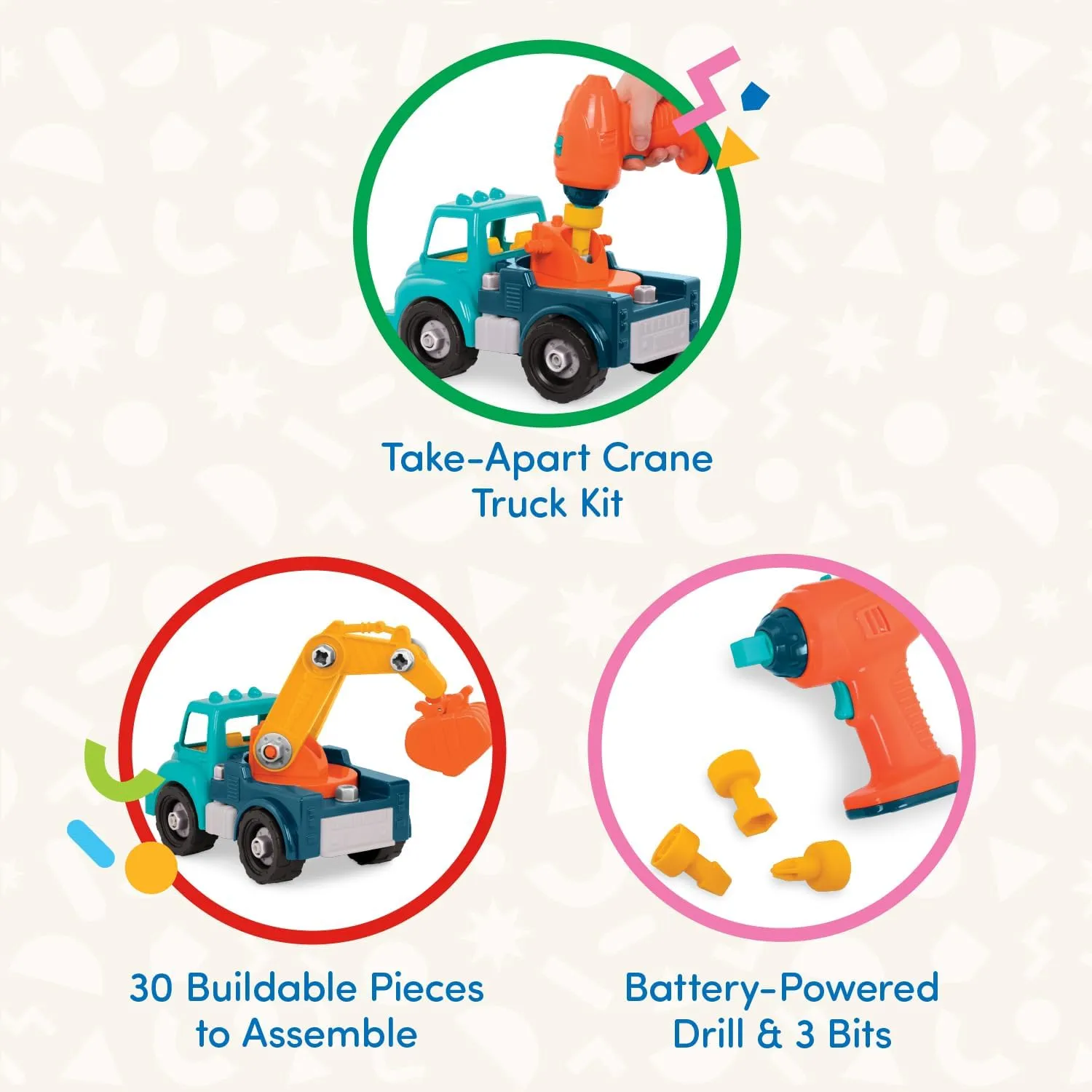 Battat – Classic Construction Toy – Pretend Play Tools – Toddler Trucks – Dexterity Building Toy – 3 Years   – Take-Apart Crane
