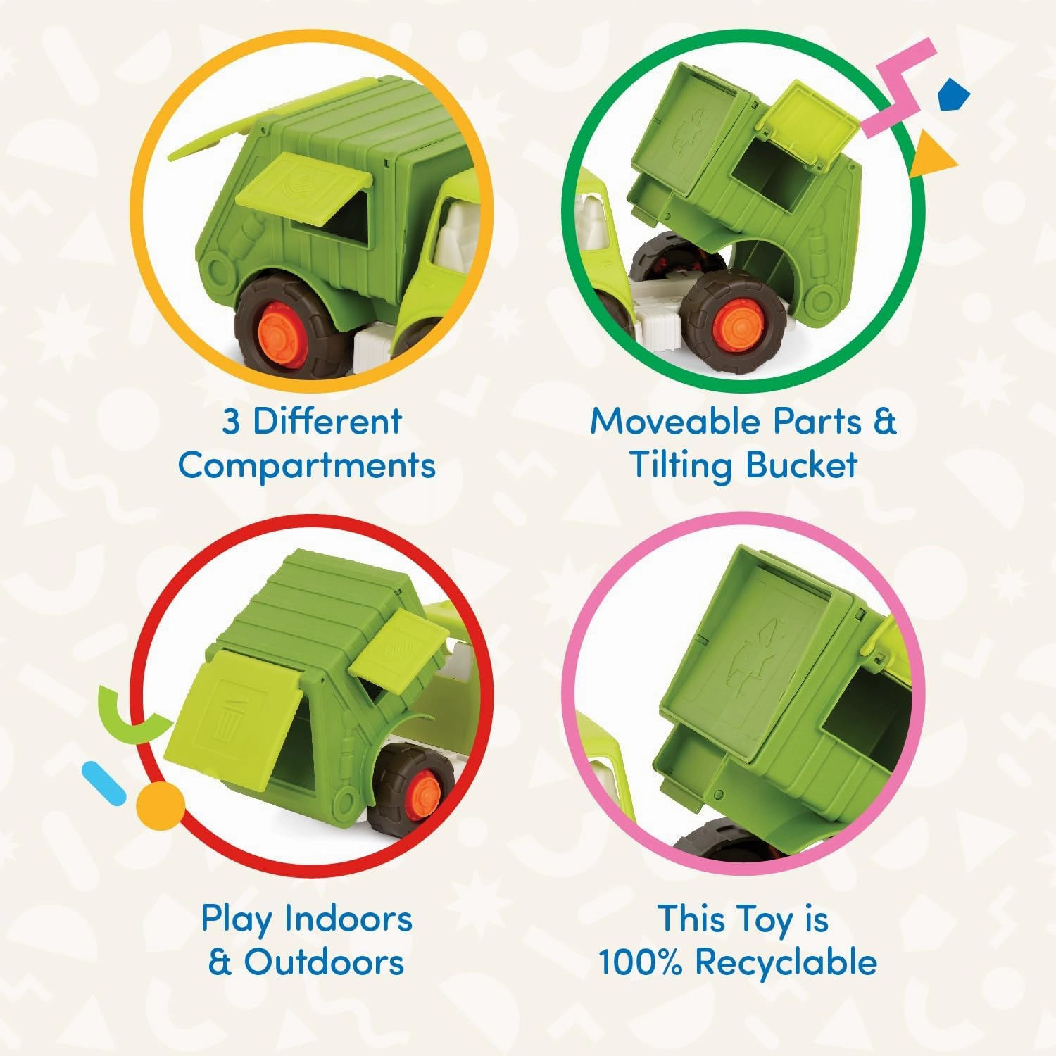 Battat- Wonder Wheels- Recycling Truck – Toy Garbage Truck – 3 Compartments For Waste Management- Toy Vehicle For Toddlers – Recyclable – Recycling Truck- 1 year  