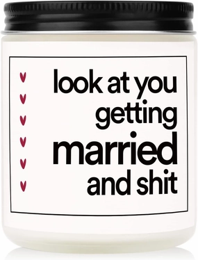 BaubleDazz Funny Wedding Gifts, Bachelorette & Bridal Shower Gift for Bride, 7oz Lavender Scented Soy Wax Candle, Bride to Be, Engagement Gifts for Couples