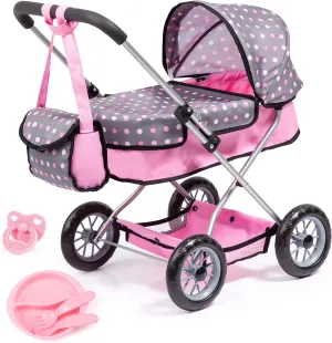 Bayer Smarty Modern Doll's Pram Set with Travel Bed for 18" Dolls - Includes Blanket, Pillow, Table Seat, Feeding Set & More