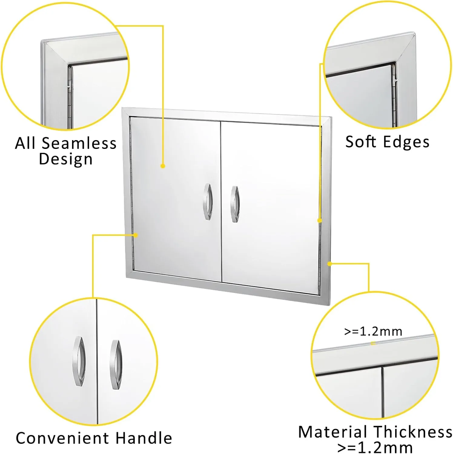 BBQ Access Door 31" W x 24" H, Double Outdoor Kitchen Door, Weatherproof Built in 304 Stainless Steel with Handle for Outside, Commercial, BBQ Island, Grilling Station, Outside Cabinet
