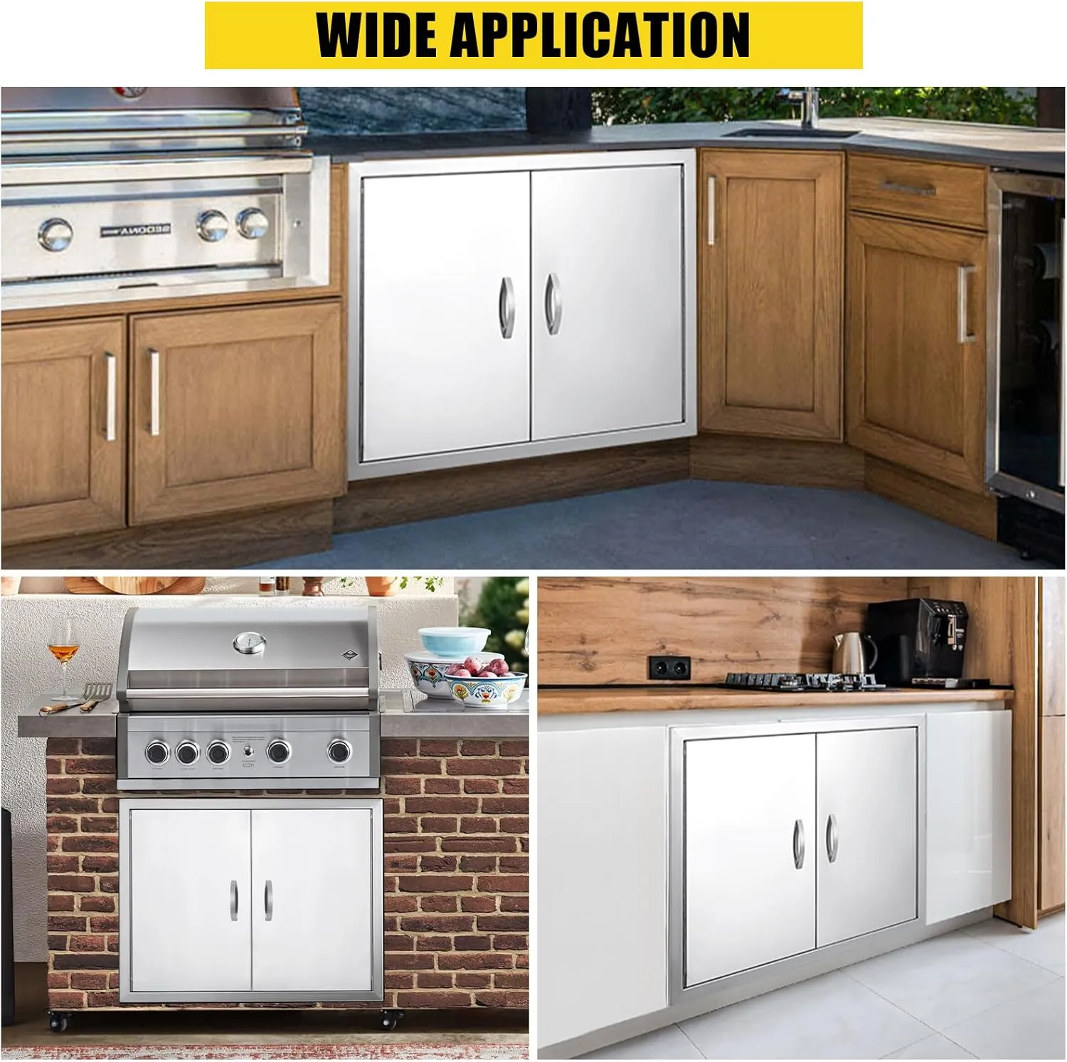 BBQ Access Door 31" W x 24" H, Double Outdoor Kitchen Door, Weatherproof Built in 304 Stainless Steel with Handle for Outside, Commercial, BBQ Island, Grilling Station, Outside Cabinet