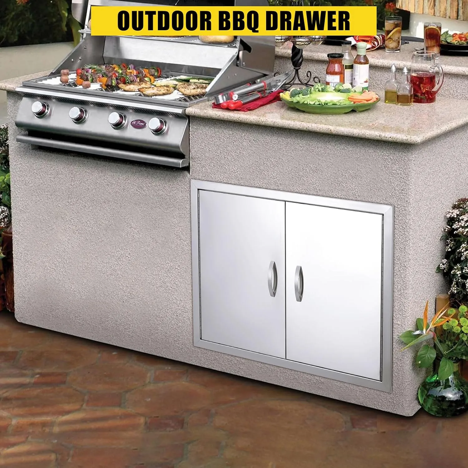 BBQ Access Door 31" W x 24" H, Double Outdoor Kitchen Door, Weatherproof Built in 304 Stainless Steel with Handle for Outside, Commercial, BBQ Island, Grilling Station, Outside Cabinet