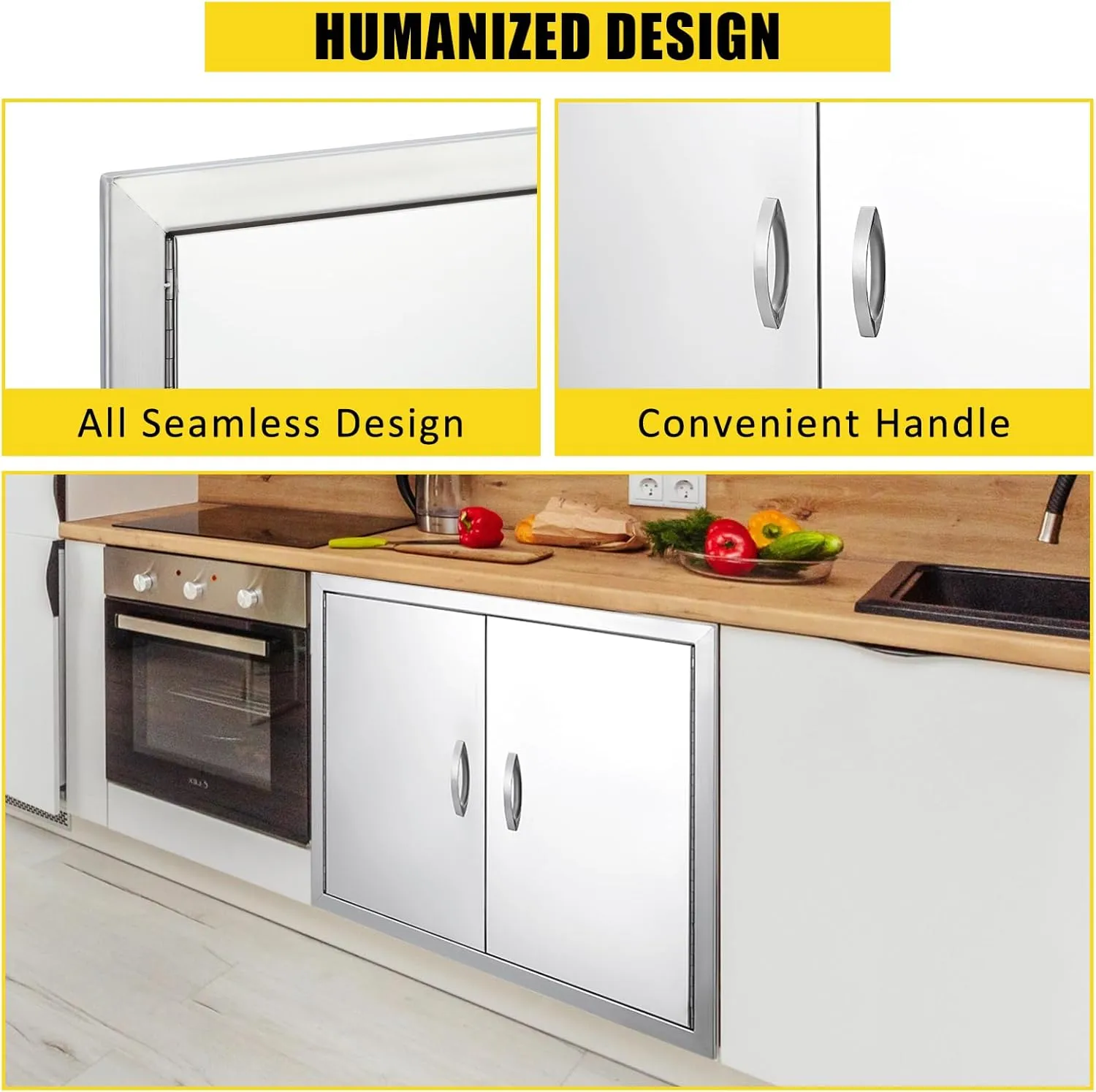 BBQ Access Door 31" W x 24" H, Double Outdoor Kitchen Door, Weatherproof Built in 304 Stainless Steel with Handle for Outside, Commercial, BBQ Island, Grilling Station, Outside Cabinet