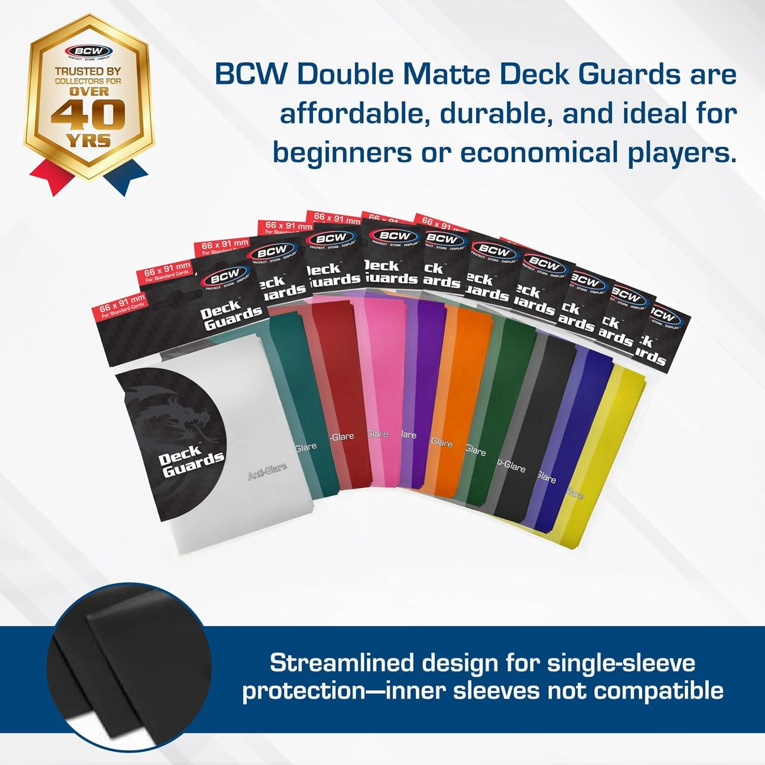 BCW Deck Guard - Double Matte Green Card Sleeves | Acid-Free, Archival-Safe, No PVC | Anti-Glare Matte Finish | Fits Standard 2½" x 3½" Game Cards | Durable Deck Protector Sleeves | 50 Ct