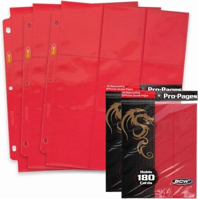 BCW Double-Sided 9-Pocket Pages Holder - 20 Red Pages | Trading Card Binder Sheets | Secure Side Loading | Ideal Card Storage and Display Solution