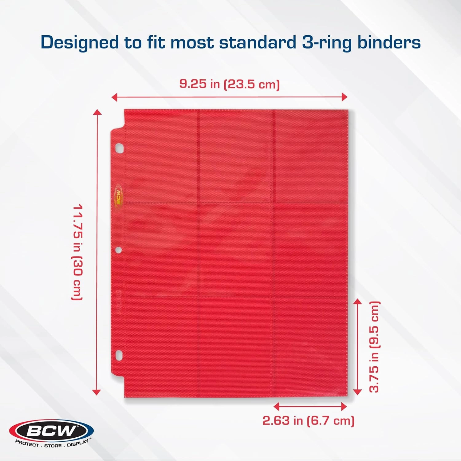 BCW Double-Sided 9-Pocket Pages Holder - 20 Red Pages | Trading Card Binder Sheets | Secure Side Loading | Ideal Card Storage and Display Solution