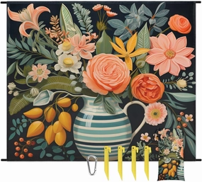 Beach Blanket, Boho Floral Sandproof Beach Mat, Waterproof Quick Drying Sand Free Mat with 4 x Ground Spikes for Outdoor Travel Camping Hiking, Colorful Rose Flower Leaf 68 x 59 in