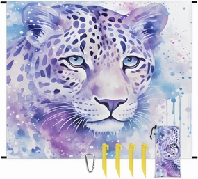 Beach Blanket, Colorful Leopard Sandproof Beach Mat, Waterproof Quick Drying Sand Free Mat with 4 x Ground Spikes for Outdoor Travel Camping Hiking, Leopard Print 68 x 59 in