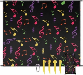 Beach Blanket, Music Note Sandproof Beach Mat, Waterproof Quick Drying Sand Free Mat with 4 x Ground Spikes for Outdoor Travel Camping Hiking, Colorful Music 68 x 59 in