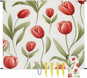 Beach Blanket, Tulips Floral Sandproof Beach Mat, Waterproof Quick Drying Sand Free Mat with 4 x Ground Spikes for Outdoor Travel Camping Hiking, Colorful Tulip Flowers 68 x 59 in