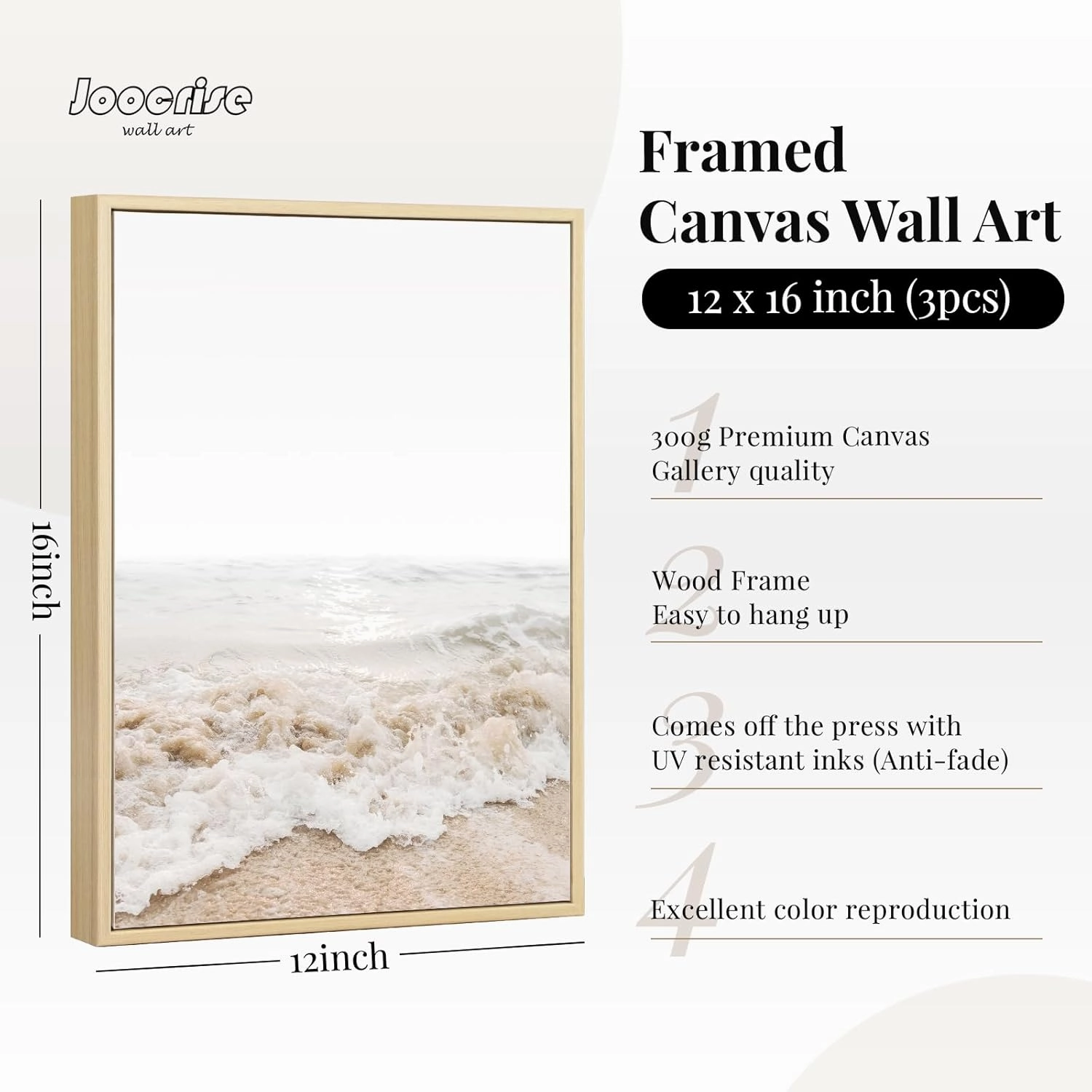 Beach Wall Art Boho Prints Coastal Canvas Wall Art FRAMED Beach Pictures Pampas Grass Ocean Poster Plant Landscape Scene Artwork for Living Room Bedroom Decor 12x16 Inch Set of 3