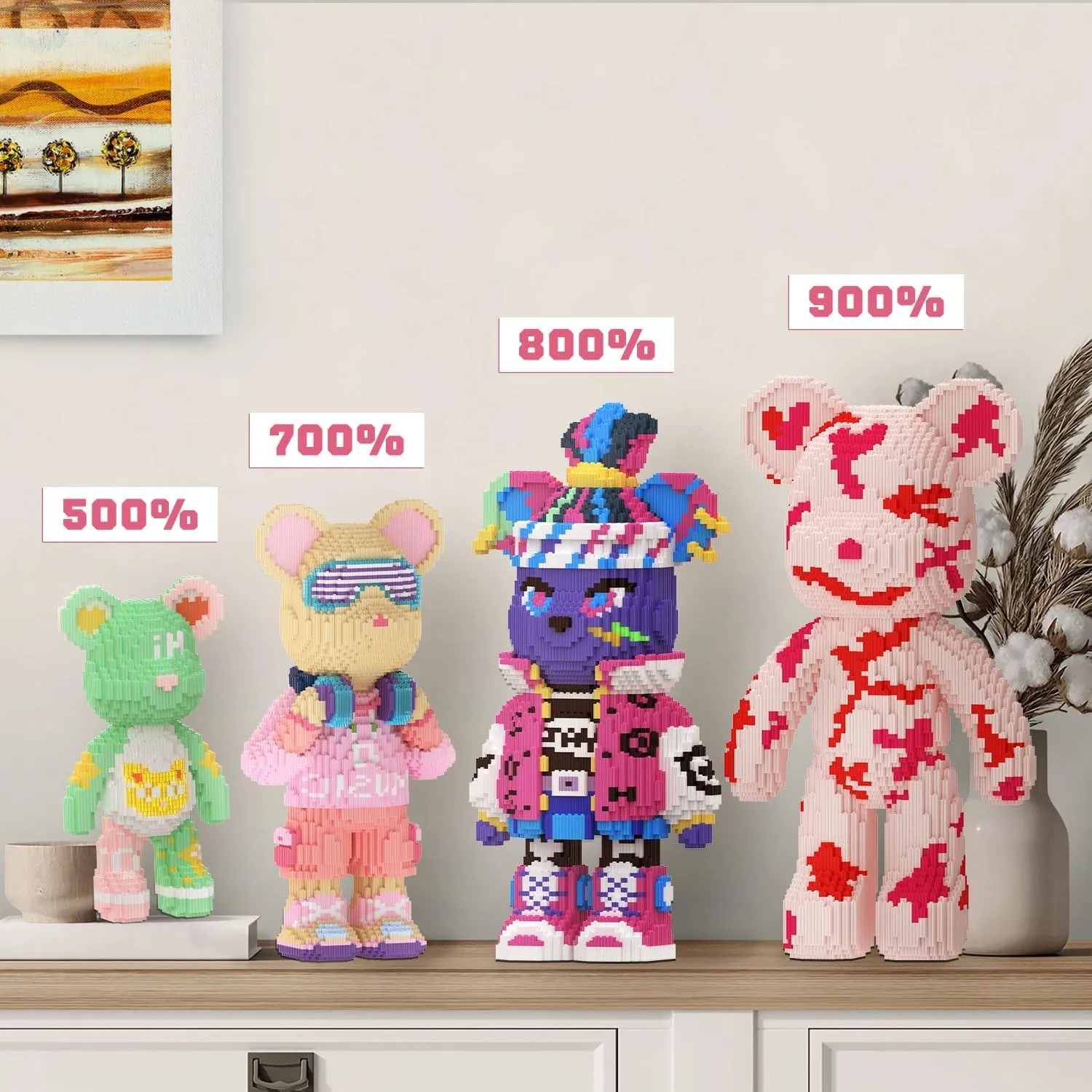 Bear Building Blocks (2400PCS) | 500% Bear Display Model | Micro 3D Animal Building Blocks | Fluorescence Design | Holiday Gift for Adults & Kids | Idea for Home & Office Decor |3D instruction