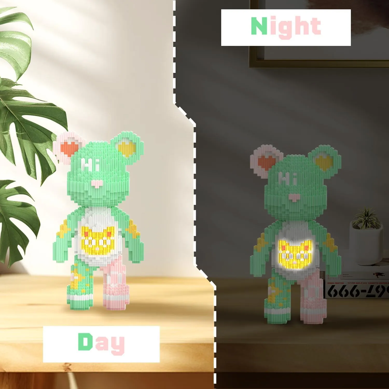Bear Building Blocks (2400PCS) | 500% Bear Display Model | Micro 3D Animal Building Blocks | Fluorescence Design | Holiday Gift for Adults & Kids | Idea for Home & Office Decor |3D instruction