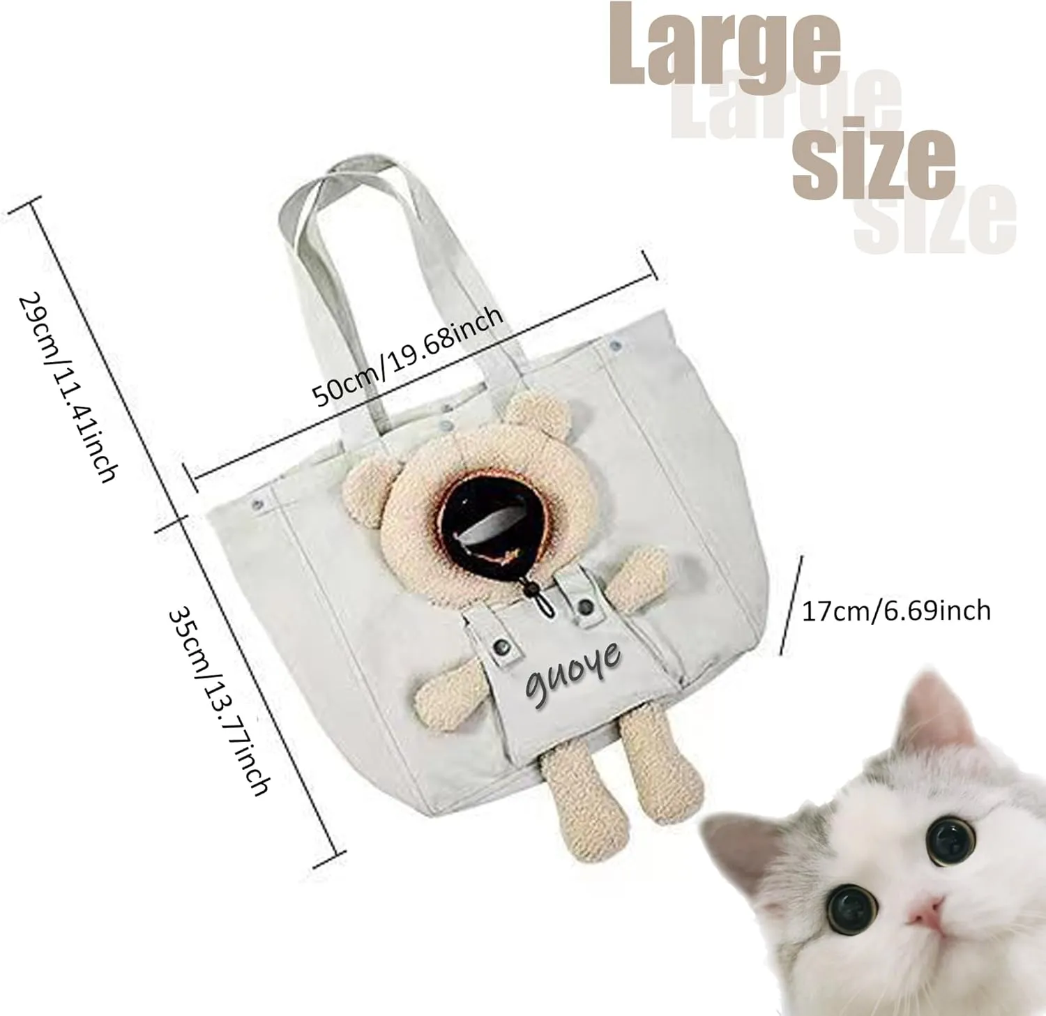 Bear-Shaped Show Head Pet Canvas Shaped Shoulder Bag，Pet Out Bag, Outcrop, Pet Out Shoulder Bag. (Khaki Bear-Large)