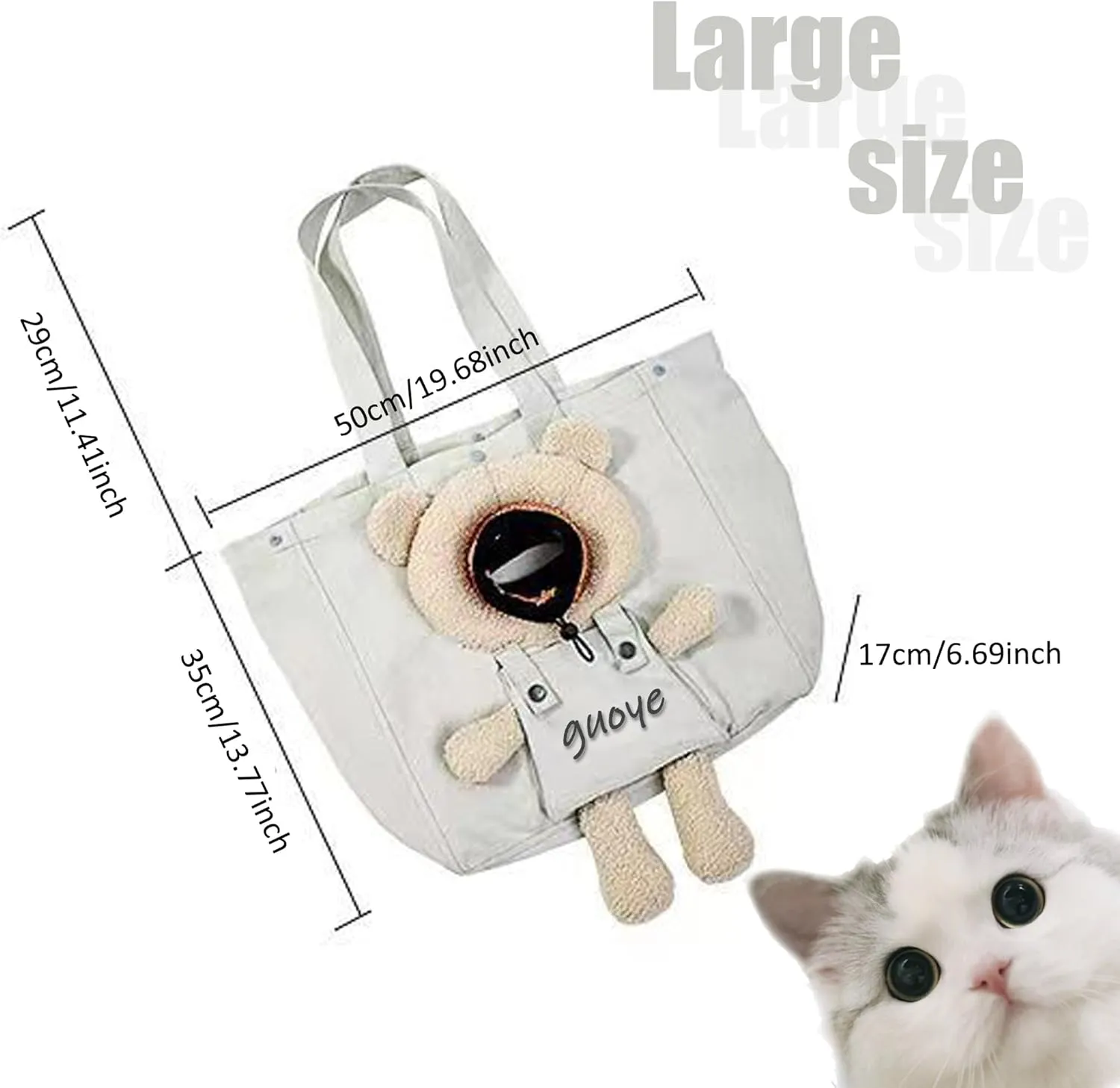 Bear-Shaped Show Head Pet Canvas Shoulder Bag, Out Bag, Outcrop (Grey Bear-Large)