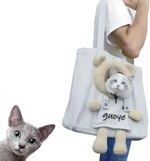 Bear-Shaped Show Head Pet Canvas Shoulder Bag, Out Bag, Outcrop (Grey Bear-Large)