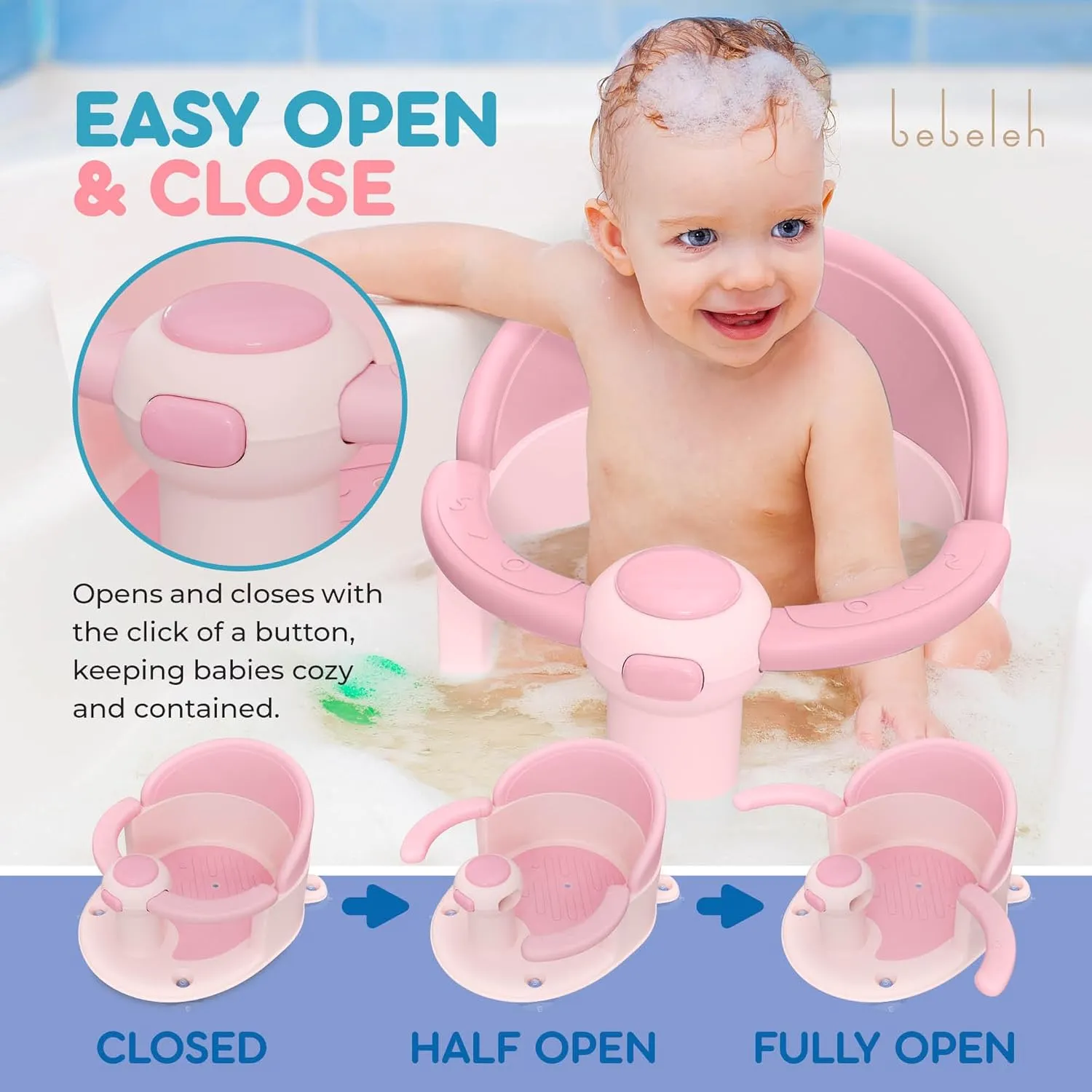 BEBELEH™ Baby Bath Seat for Babies 6 Months & Up - Safe Infant and Toddler Baby Bathtub Seat for Sitting Up - Baby Bath Tub Baby Tub Seat for Shower (Pink)