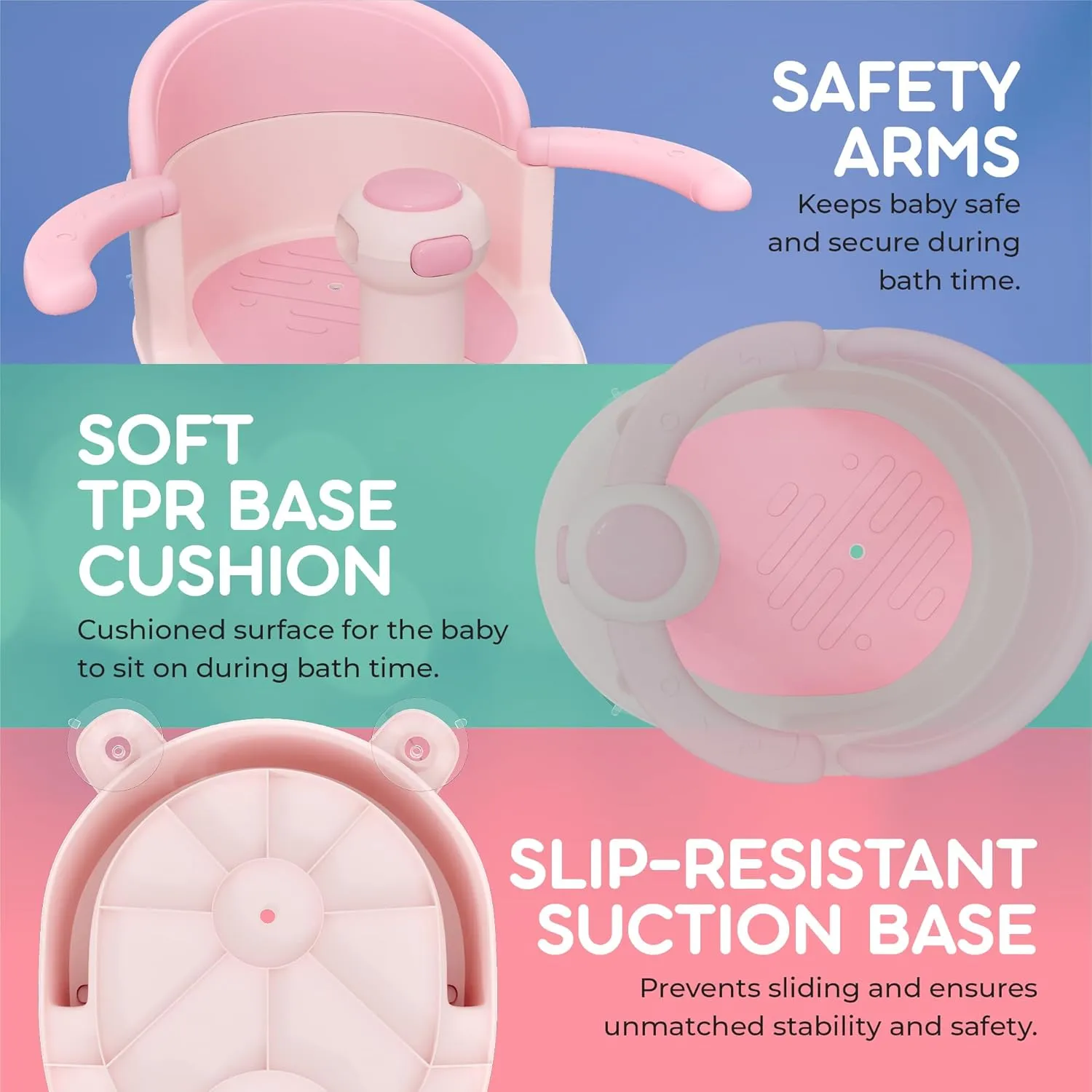 BEBELEH™ Baby Bath Seat for Babies 6 Months & Up - Safe Infant and Toddler Baby Bathtub Seat for Sitting Up - Baby Bath Tub Baby Tub Seat for Shower (Pink)