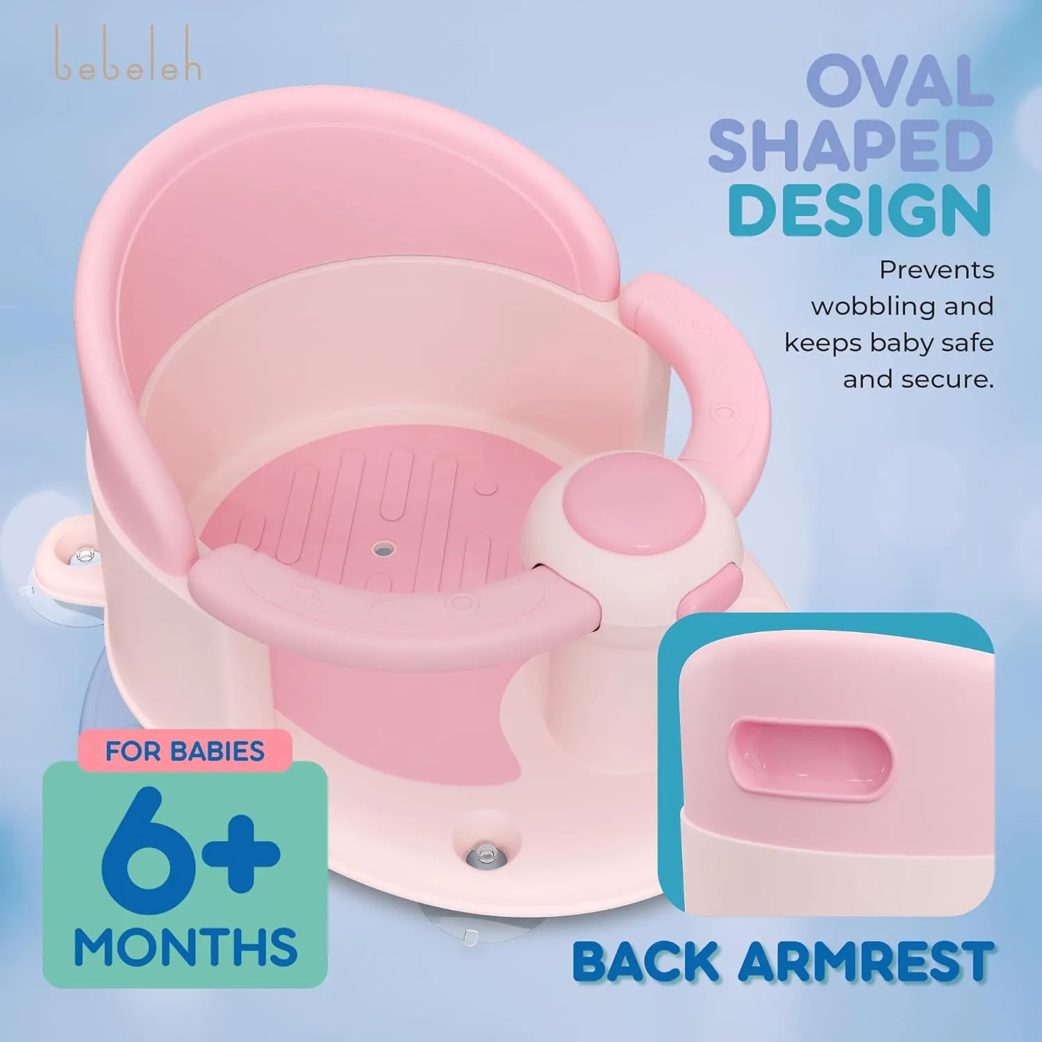BEBELEH™ Baby Bath Seat for Babies 6 Months & Up - Safe Infant and Toddler Baby Bathtub Seat for Sitting Up - Baby Bath Tub Baby Tub Seat for Shower (Pink)