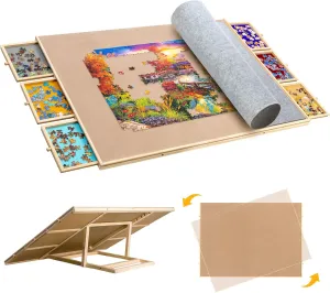 Becko US 2000 Piece Tilting & Rotating Puzzle Board with 6 Colorful Drawers & Cover, Wooden Jigsaw Puzzle Table for Adults, Adjustable Tables with Storage, for 2000 1500 1000 Pieces Puzzles