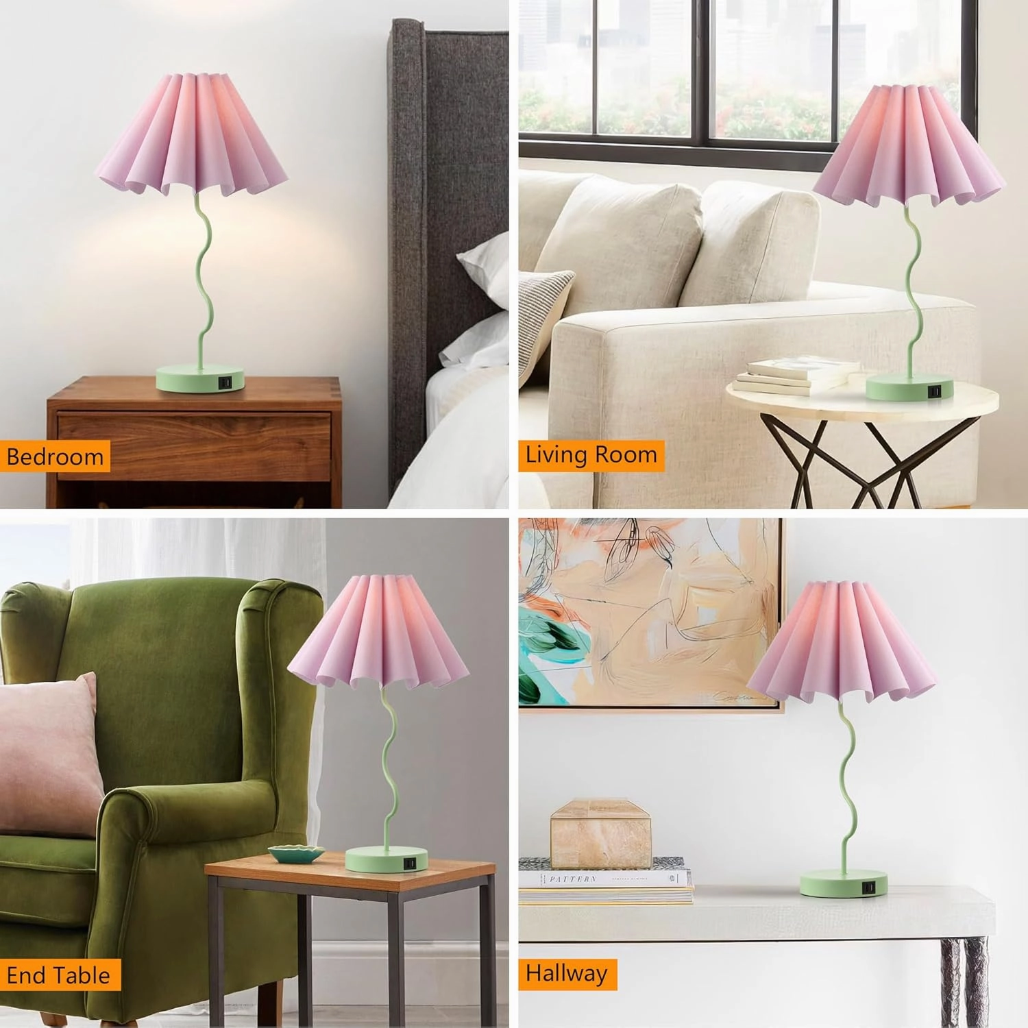 Bedside Table Lamp Set of 2 Touch Dimmable Unique Green Lamp with USB Port and Outlet Modern Lamp for Living Room