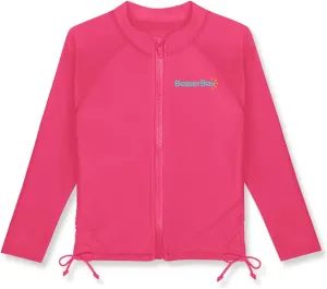 BesserBay Girls UPF 50  Zip Up Long Sleeve Ruched Side Adjustable Drawstring Thumb Holes Swim Shirt 4-14 Years