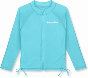 BesserBay Girls UPF 50  Zip Up Long Sleeve Ruched Side Adjustable Drawstring Thumb Holes Swim Shirt 4-14 Years