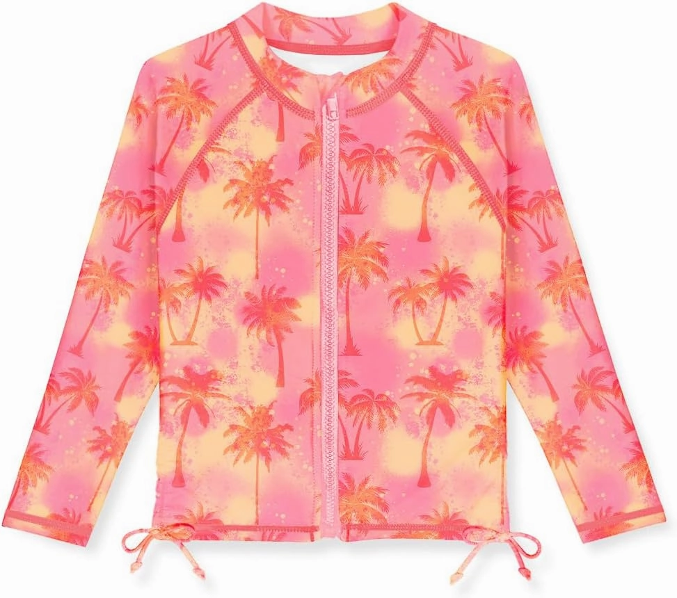BesserBay Girls UPF 50  Zip Up Long Sleeve Ruched Side Adjustable Drawstring Thumb Holes Swim Shirt 4-14 Years