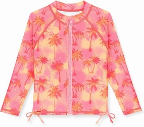 BesserBay Girls UPF 50  Zip Up Long Sleeve Ruched Side Adjustable Drawstring Thumb Holes Swim Shirt 4-14 Years