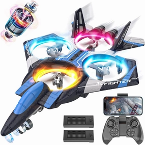 BEZGAR Brushless Drones for Kids | 2.4GHZ RC Plane with Camera, 6-axis Gyro Remote Control Airplane, 360° Flip Fighter Jet Toy, Toys for ages 8-13 with Colorful LED Navigation Lights Blue