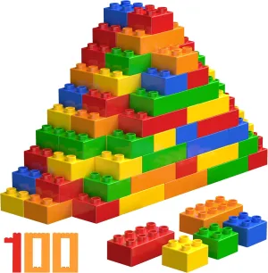 Big Building Blocks Set for Ages 3-5, Large Bricks, Compatible with Major Building Systems, Kids Stacking Blocks for Ages 3-6, Big Blocks Construction Toy for Boys & Girls, 100PCS.