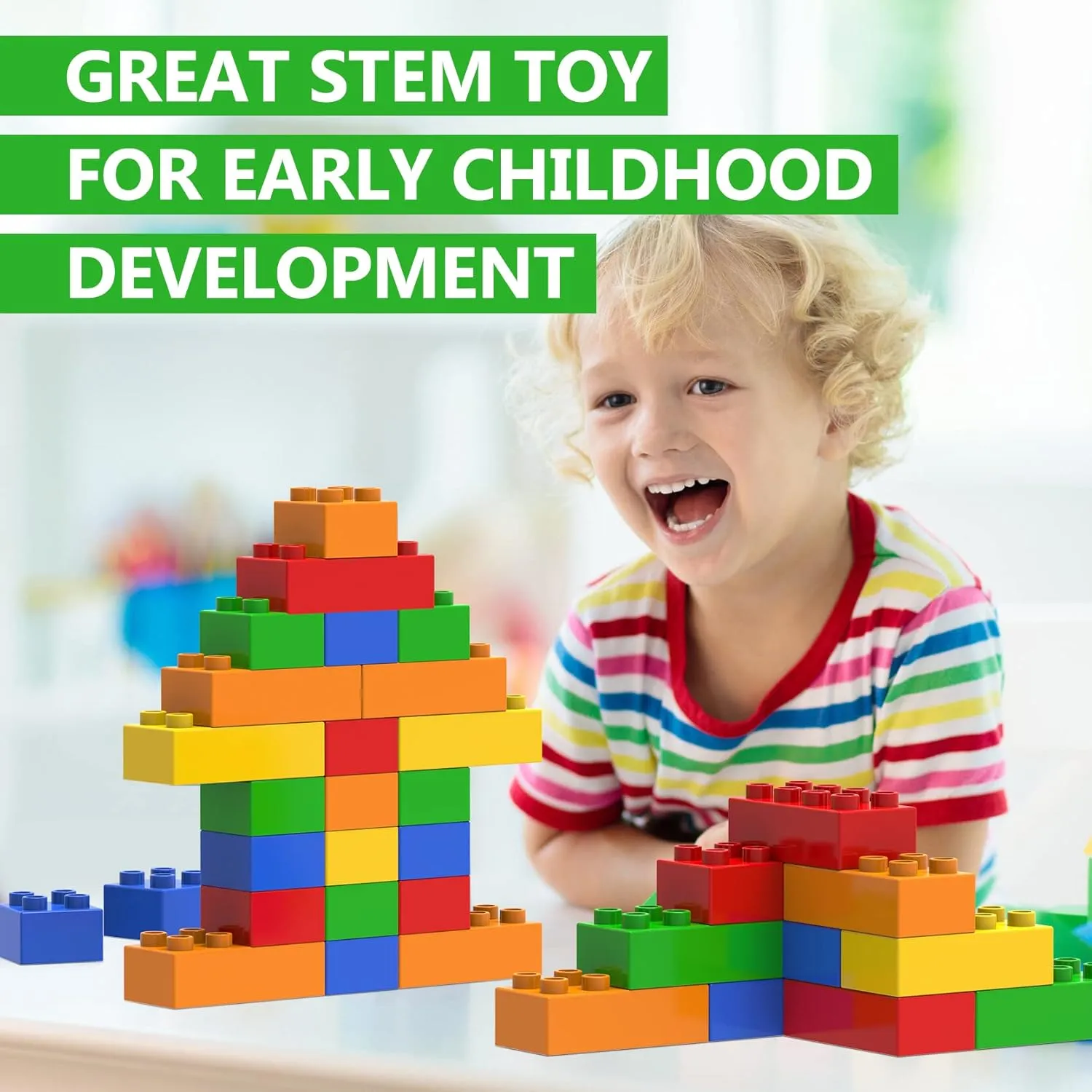 Big Building Blocks Set for Ages 3-5, Large Bricks, Compatible with Major Building Systems, Kids Stacking Blocks for Ages 3-6, Big Blocks Construction Toy for Boys & Girls, 100PCS.