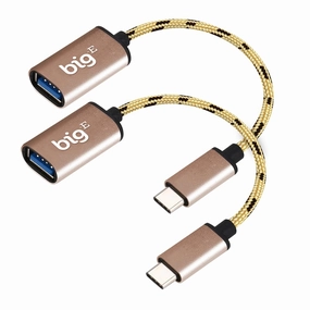 Big-E Turbo 5Gbps USB-C to USB 3.0 Adapter [2Pack] Compatible with Amazon Fire HD 8 Plus (2022) for Full USB OTG On-The-Go Thunderbolt 3/4 Short Connector USBC Male to USB Female (Gold)