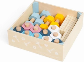 Bigjigs Toys FSC Certified Crate of Nuts and Bolts (20pc) - Eco-Friendly Nuts and Bolts Set for 3 Year Olds, Sustainable Construction Toys & Wooden Toy Tools
