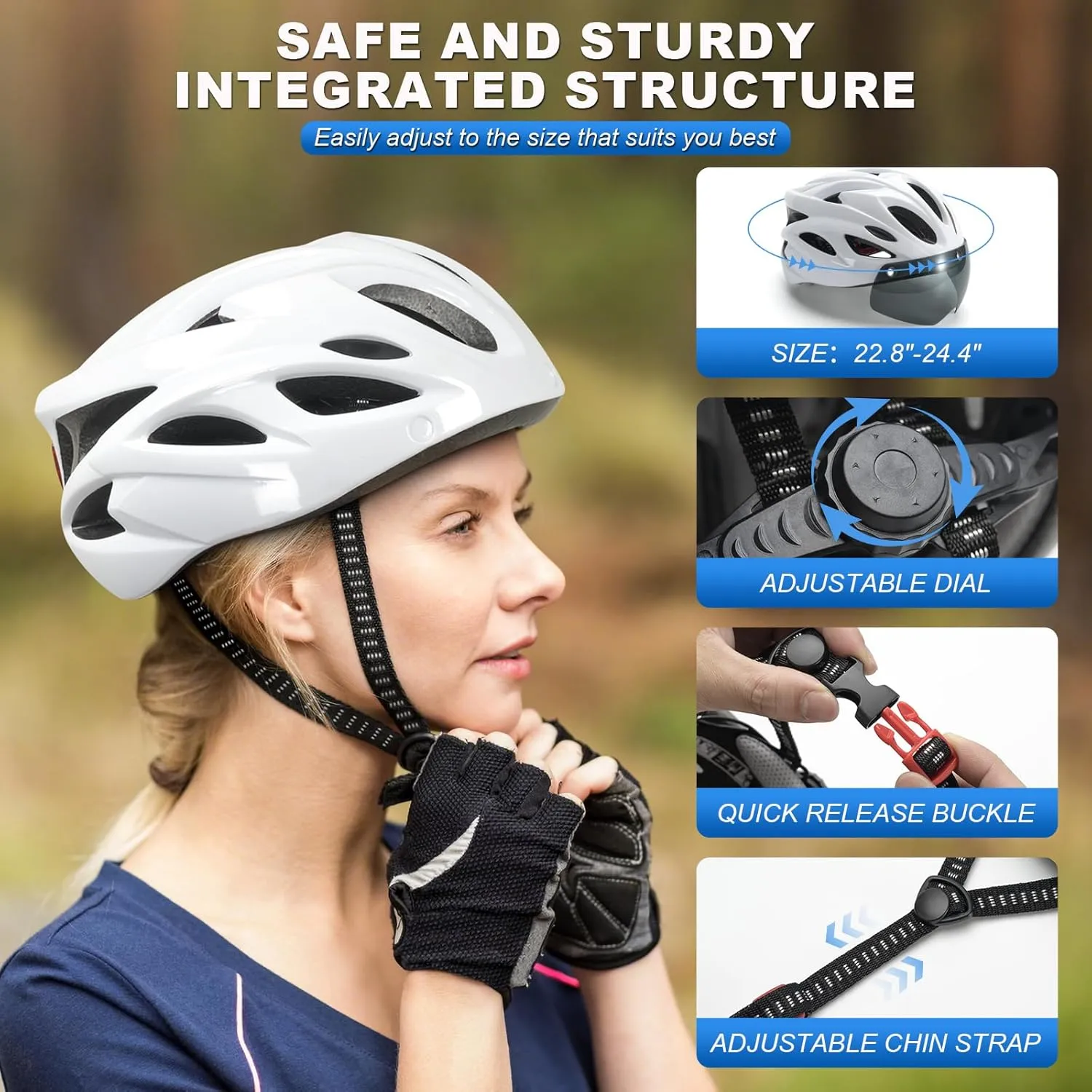 Bike Helmet for Adult, Removable Goggles Bicycle Helmet with Light, Certified Adjustable Bike Helmet Men Women Comfort Lightweight Cycling Helmet for Commuting, Road Biking, Scooter