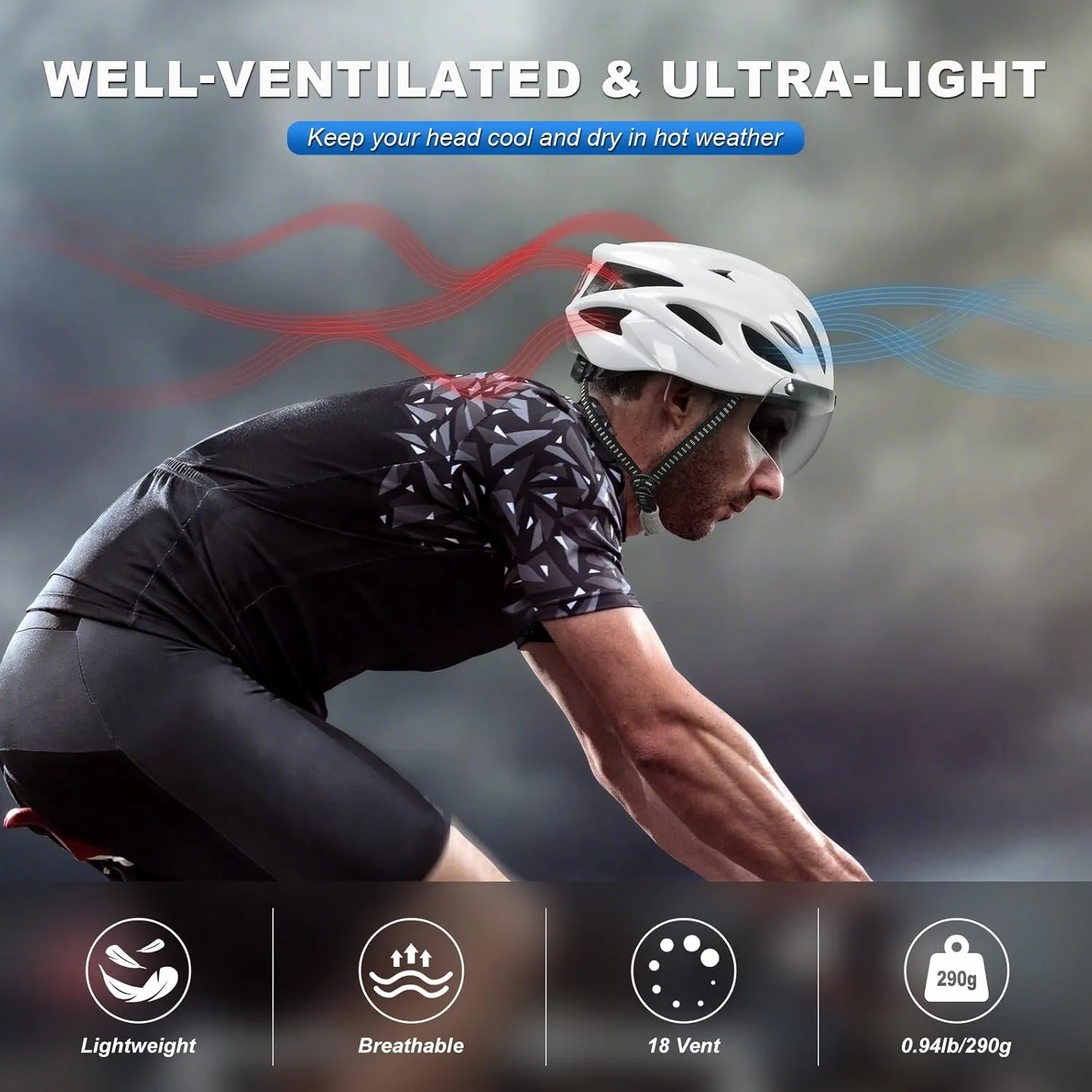 Bike Helmet for Adult, Removable Goggles Bicycle Helmet with Light, Certified Adjustable Bike Helmet Men Women Comfort Lightweight Cycling Helmet for Commuting, Road Biking, Scooter
