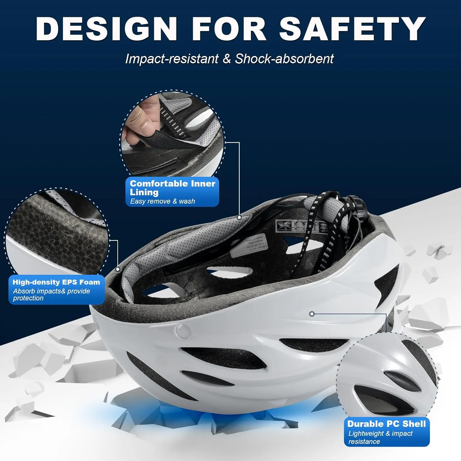 Bike Helmet for Adult, Removable Goggles Bicycle Helmet with Light, Certified Adjustable Bike Helmet Men Women Comfort Lightweight Cycling Helmet for Commuting, Road Biking, Scooter