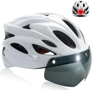 Bike Helmet for Adult, Removable Goggles Bicycle Helmet with Light, Certified Adjustable Bike Helmet Men Women Comfort Lightweight Cycling Helmet for Commuting, Road Biking, Scooter