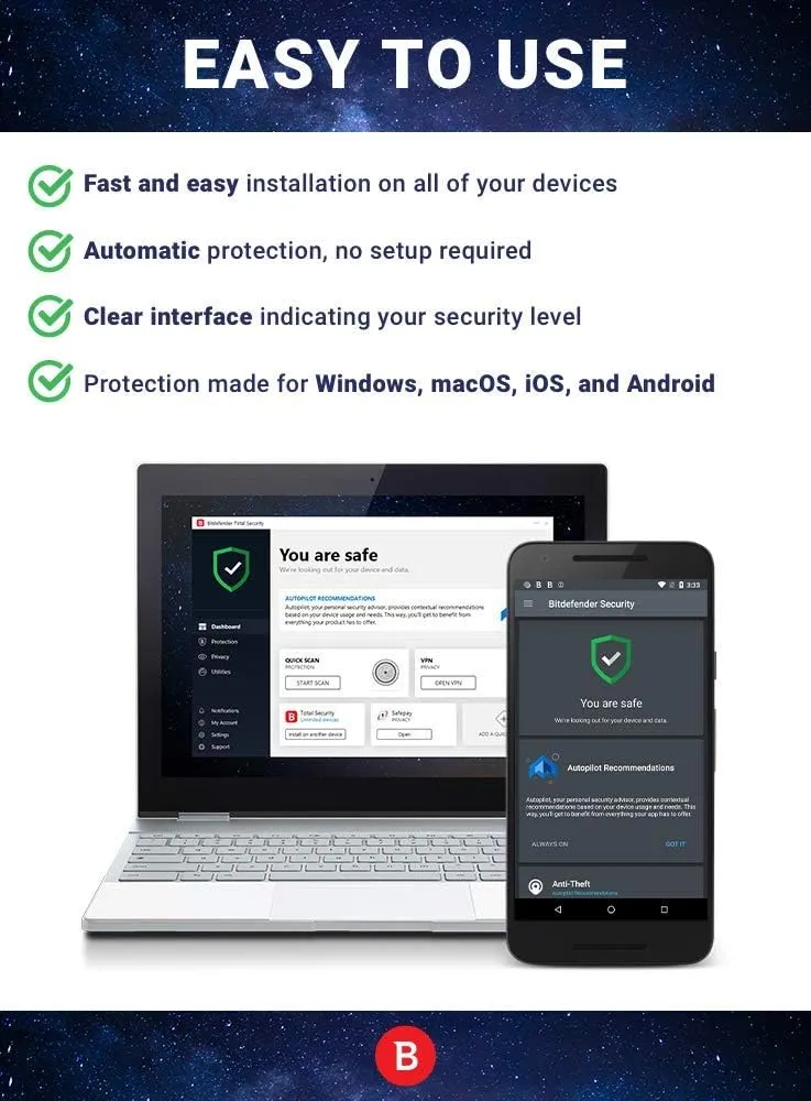 Bitdefender Total Security 2025 – Complete Antivirus and Internet Security Suite – 5 Devices | 1 Year Subscription | PC/Mac | Activation Code by Mail