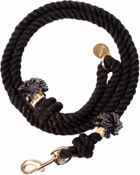 Black Dog Leash, 5 Foot Cotton Puppy Leash for Small, Medium, Large Dogs, Handmade Boho Chic Rope Leash with Strong Clasp, Comfortable Hand Loop for Walking