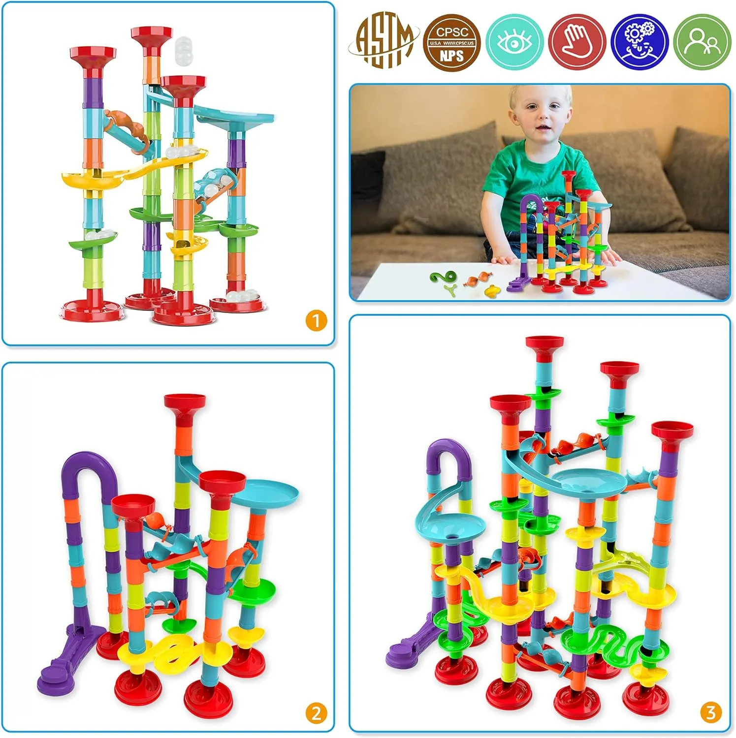 Blacka Marble Run Maze Race Game Glass Marbles for Kids Age 3 4 5 6 Boys Girls Educational Preschool Toys Block Toy Set As Xmas Birthday Present Festival Gifts, Small