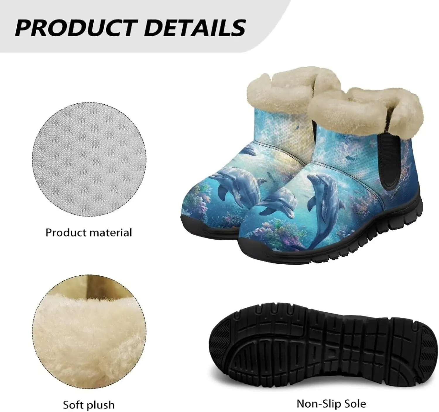 Blue Snow Boots for Women Fuzzy Ankle Booties Hiking Boots Non Slip Warm Casual Walking Boots