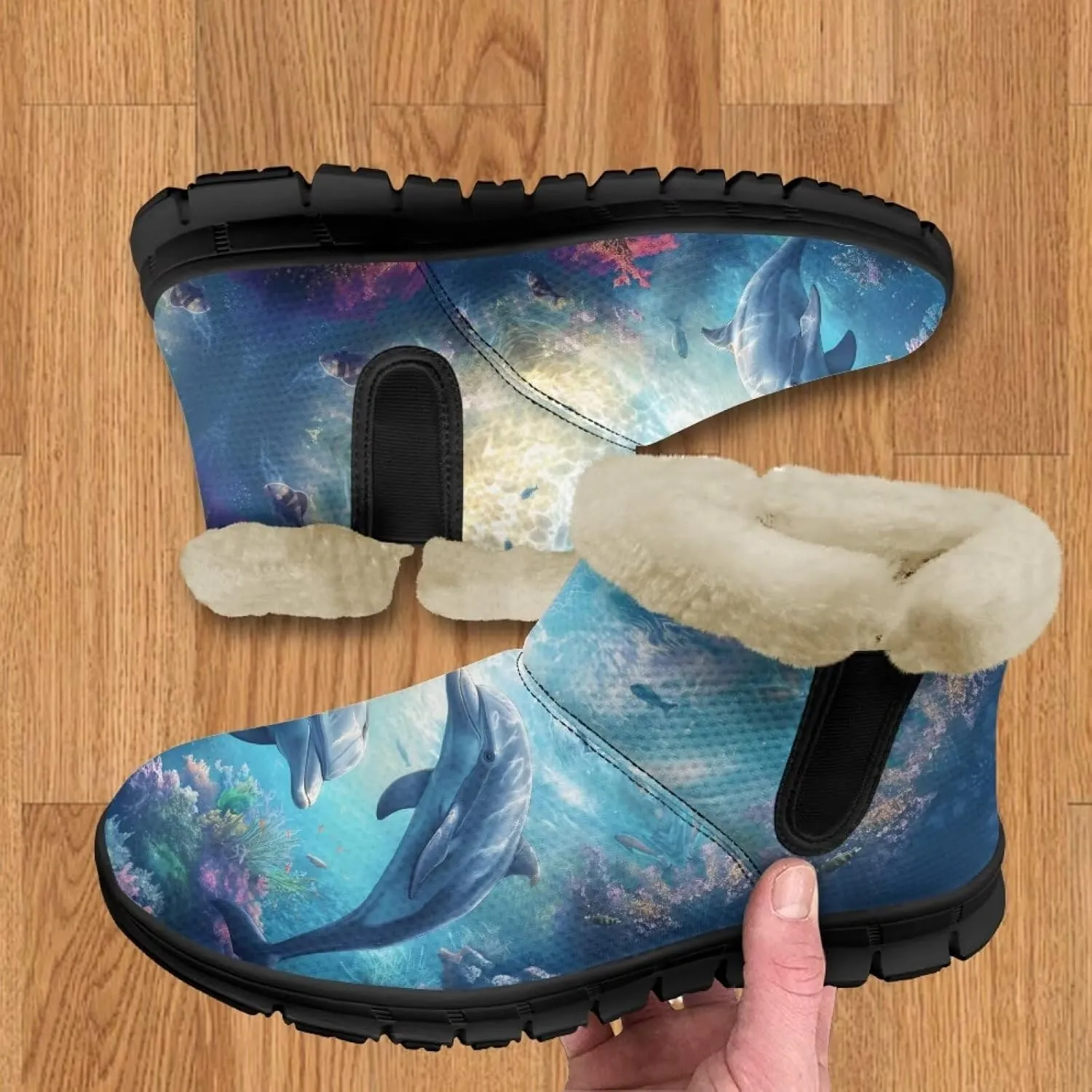 Blue Snow Boots for Women Fuzzy Ankle Booties Hiking Boots Non Slip Warm Casual Walking Boots