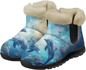 Blue Snow Boots for Women Fuzzy Ankle Booties Hiking Boots Non Slip Warm Casual Walking Boots