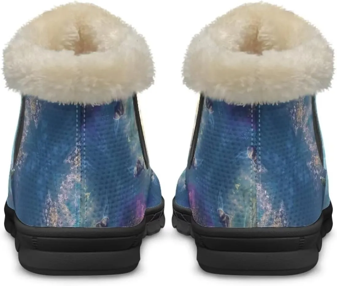 Blue Snow Boots for Women Fuzzy Ankle Booties Hiking Boots Non Slip Warm Casual Walking Boots